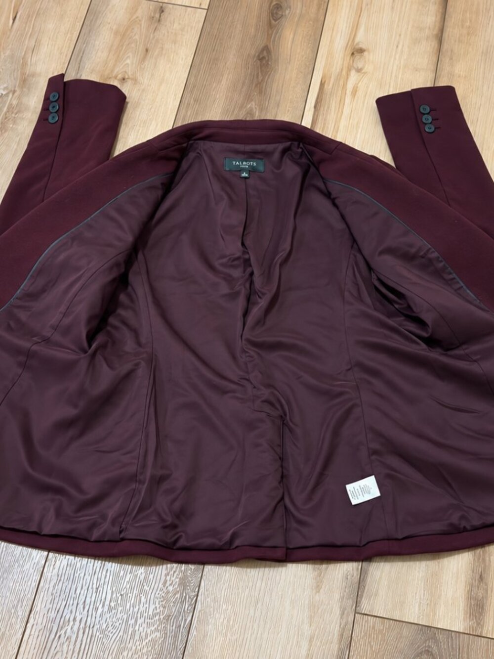 Talbots Petite 6P Burgundy Double Breasted Stretch Cotton Blazer - Picture 4 of 14